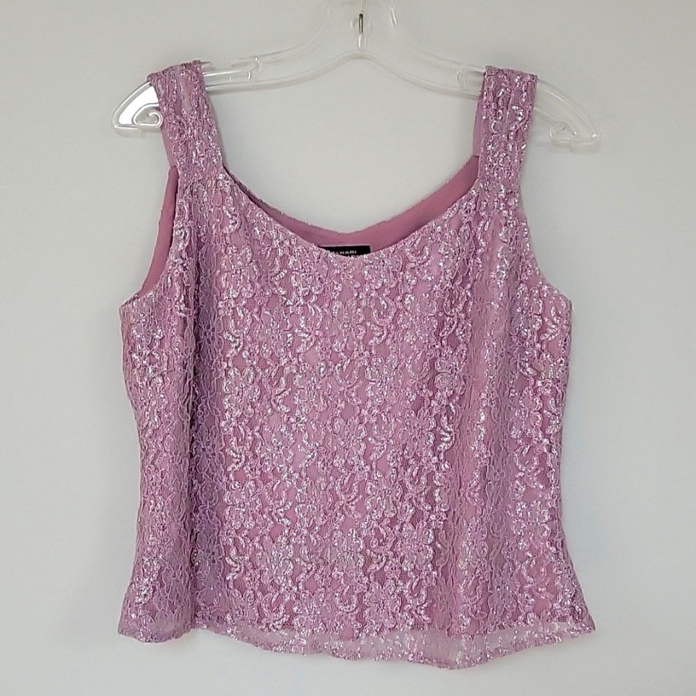 Tahari aurther s Levine luxe size 14 soft lavender silver lace sleevless Blouse